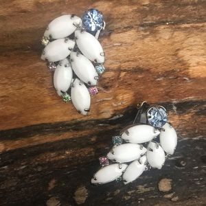 Weiss Marquise Cut Milk Glass Earrings